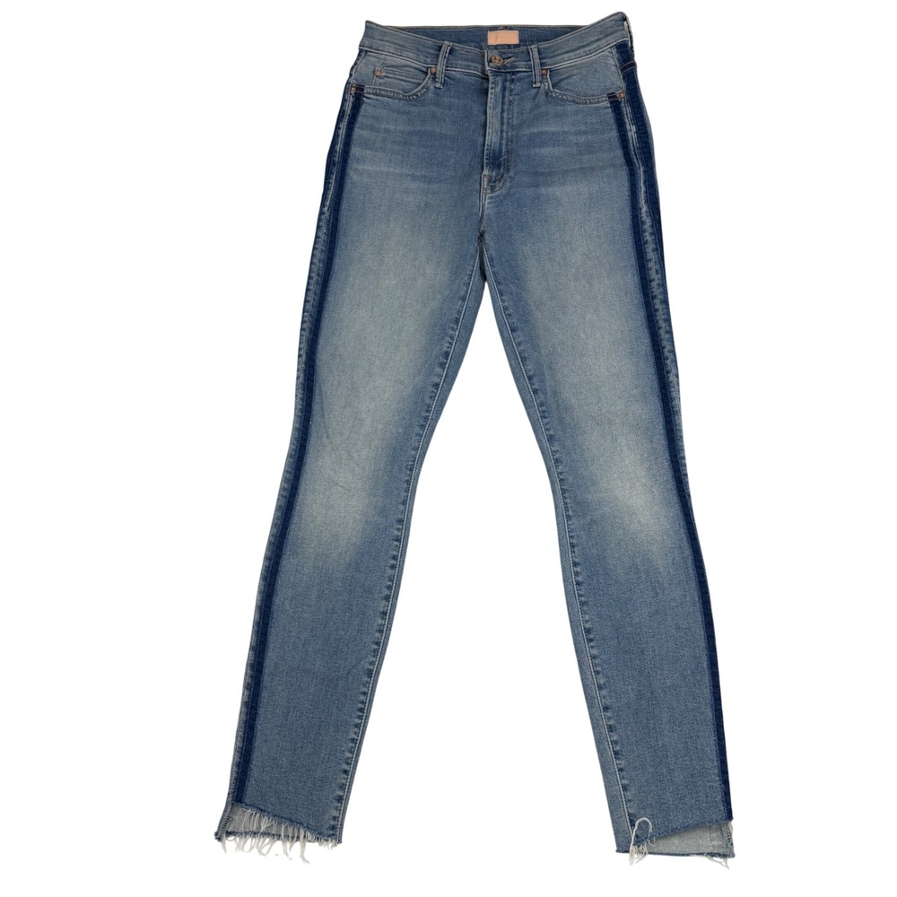Mother The Stunner Zip Ankle Step Fray Jeans Womens 27x29 Blue Light Kitty Racer